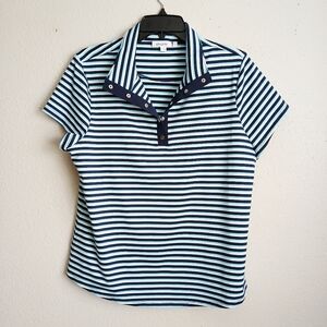 Chicos Stripe Pullover Top Blue and White Size 2 (LG)
